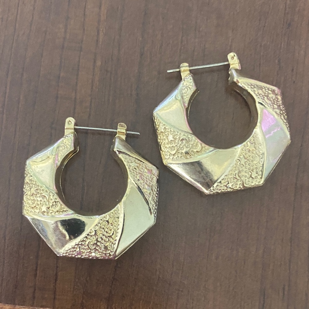 Vintage Gold Hoop Earrings Set - Picture 2 of 4